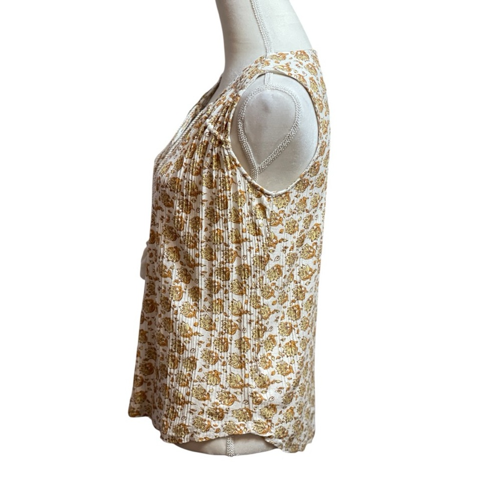 Lucky Brand Women Floral Shirt Sleeveless Tasseled Sz Small Summer Boho Peasant - Picture 2 of 10